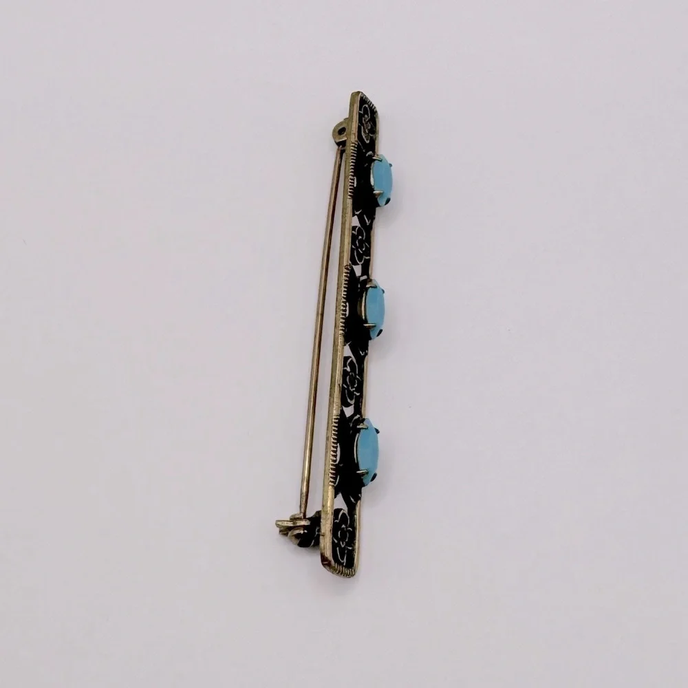 VINTAGE Filigree Crystal Bar Brooch